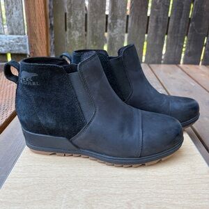 Sorel Wm’s Evie II Chelsea Leather Ankle Boots In Black Sz 9.5